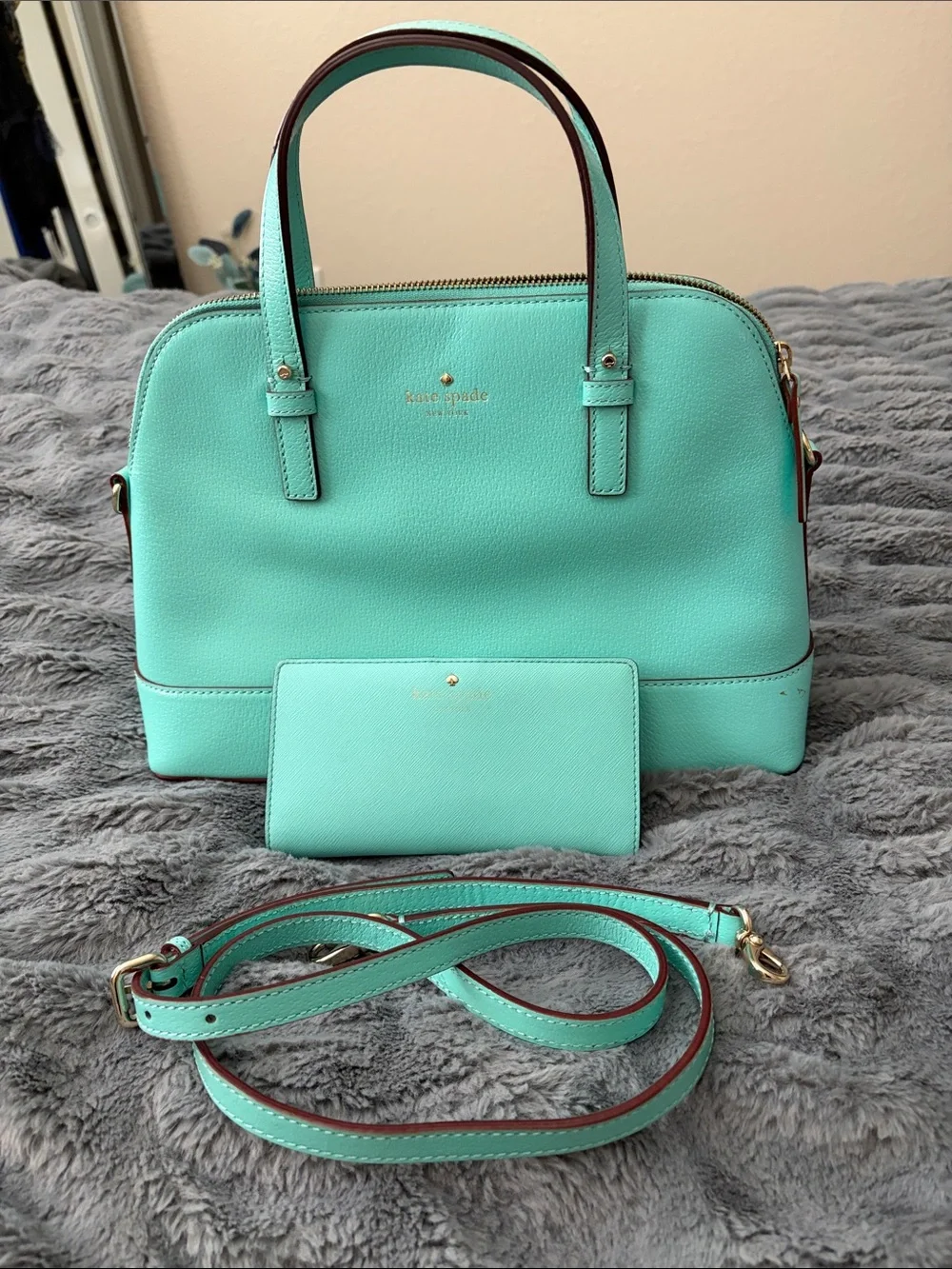 kate spade mint green dome satchel with matching wallet